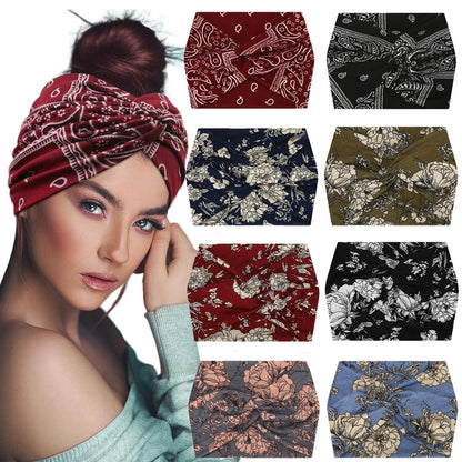 Boho Headbands for Women Knotted Wide Headwrap Turban Yoga Workout Head Bands Stretch Hiarbands Cotton Bandana Hair Accessories