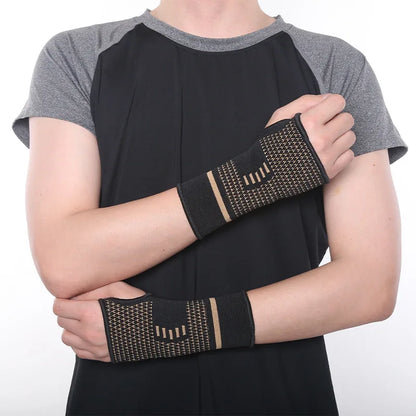 1pc Copper Fiber Bracer Wrist Elastic Sport Bandage Wristband Wrist Compression Sleeve Support Elastic Palm Hand Protective Gear
