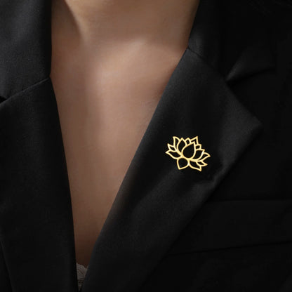 Skyrim Lotus Flower Women's Brooch Stainless Steel Gold Color Suit Badge Lapel Pin Yoga Buddhism Amulet Accessories Wholesale