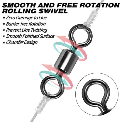 50 pcs Bearing Swivel Fishing Connector Stainless Steel Carp Snap Fishhook Lure Solid Ring Swivel Tackle Equipment Accessories