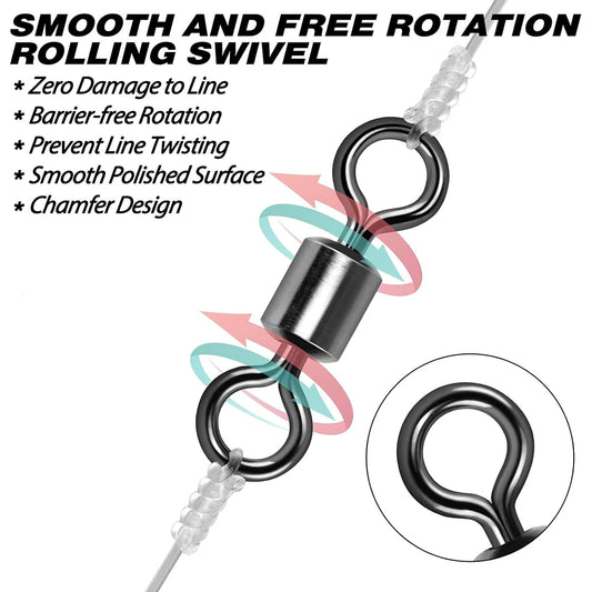 50 pcs Bearing Swivel Fishing Connector Stainless Steel Carp Snap Fishhook Lure Solid Ring Swivel Tackle Equipment Accessories