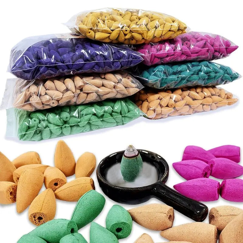 30/60/100pcs Waterfall Backflow Incense Cones Lavender Jasmine Sage Mix Scent for Incense Burner Yoga Meditation Home Fragrance
