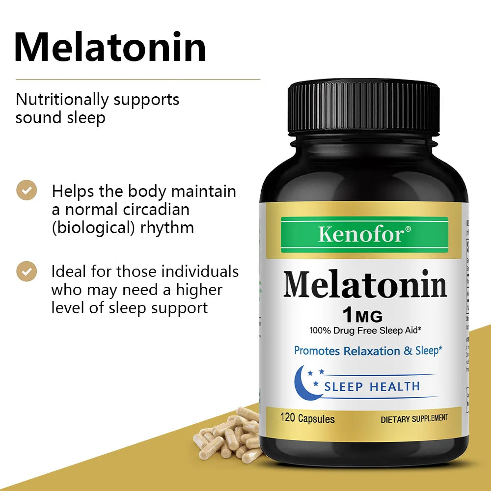 Melatonin Capsules 1 Mg - Promotes Relaxation and Sleep Health, Relieves Stress, Improves Insomnia, and Promotes Deep Sleep
