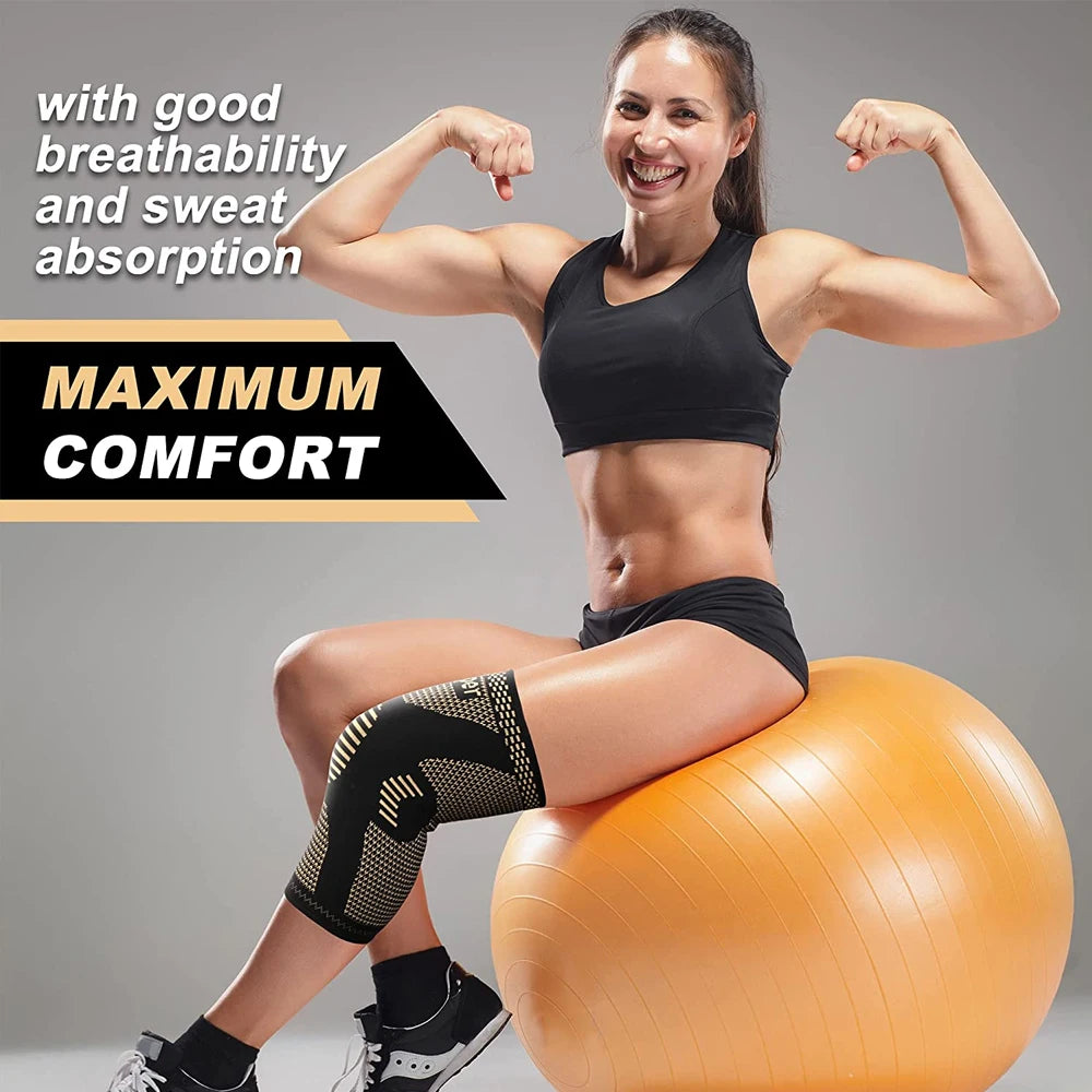 2Pcs Copper Knee Brace for Knee Pain - Copper Knee Compression Sleeves - Knee Pads for Sports,Meniscus Tear,ACL,Arthritis,Joint