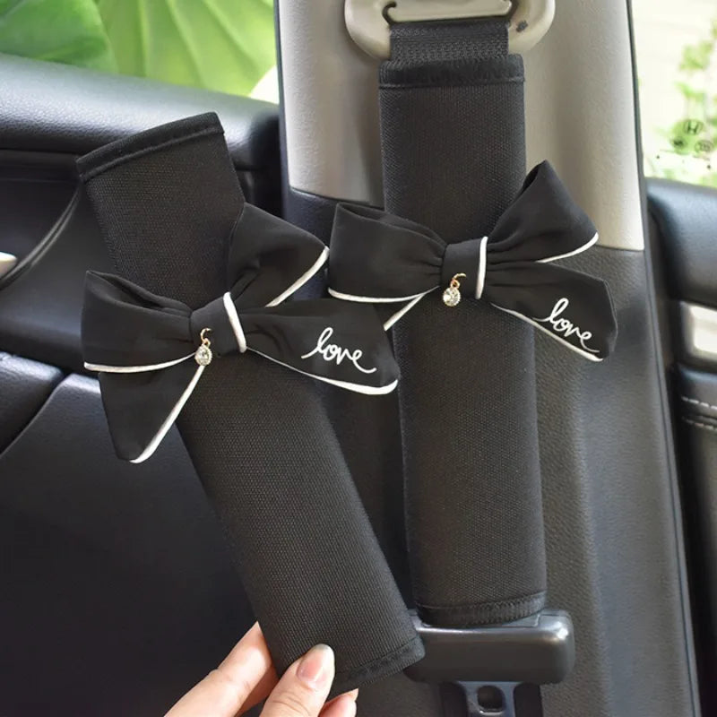2pcs Cute Women Bowknot Car Seat Belt Cover Auto Seat Belt Shoulder Strap Harness Cushion Protector Pads Decoration Protection
