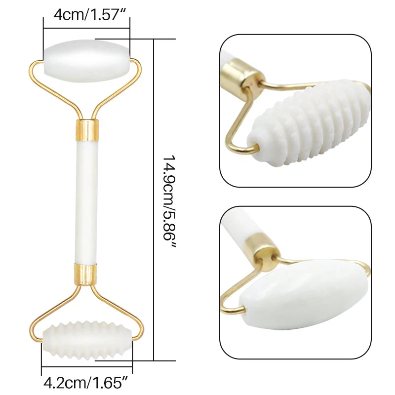 1pc Natural White Jade Roller Massager for Face Body Back Foot Massage Roller Facial Liftting Anti-wrinkle Double-end
