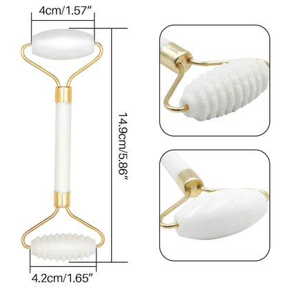 1pc Natural White Jade Roller Massager for Face Body Back Foot Massage Roller Facial Liftting Anti-wrinkle Double-end