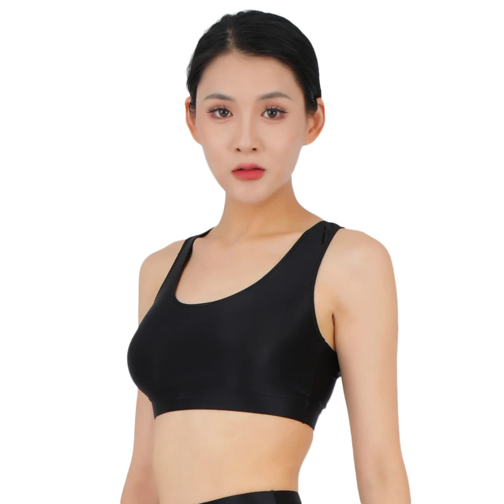 Sexy Women Candy Color Short Vest Oil Glossy Shiny  V Neck Stain Tank Top Yoga Elastic Tights Fashion Streetwear Costume
