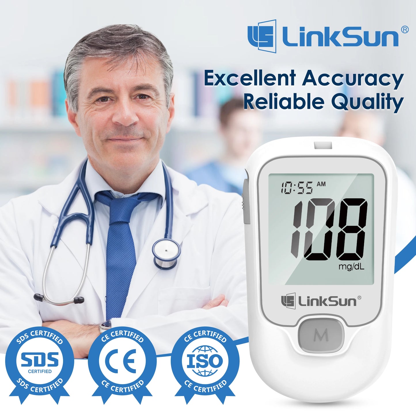 LinkSun G-425-1 Blood Glucose Meter 50/100 pcs Test Strips and Lancets Diabetes Medical  Glucosemeter Testing Blood Sugar Tester