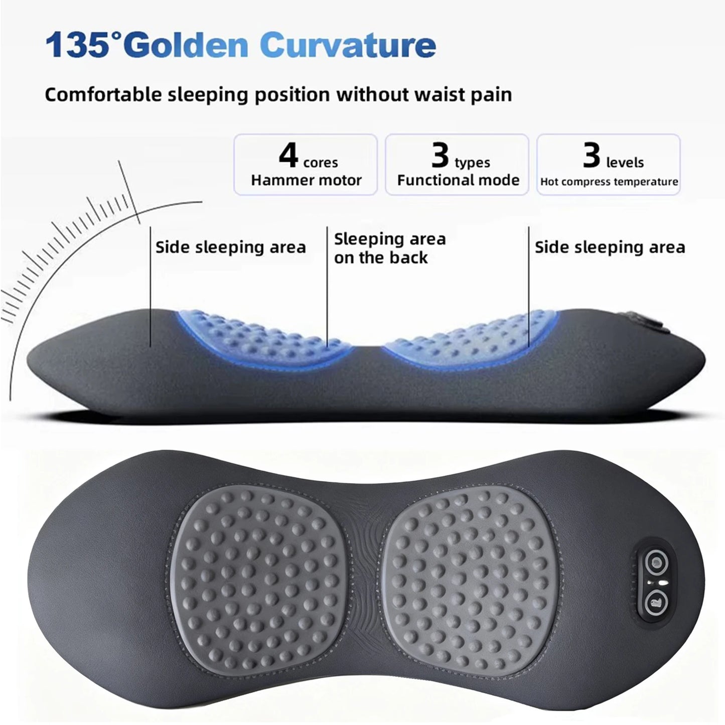 Heating Vibration Massage Pillow Electric Lumbar Support Pad Bed Sleeping Waist Protection Cushion Lying Flat Waist Pain Relief