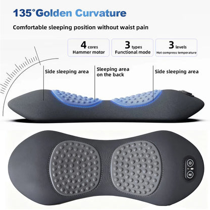 Heating Vibration Massage Pillow Electric Lumbar Support Pad Bed Sleeping Waist Protection Cushion Lying Flat Waist Pain Relief