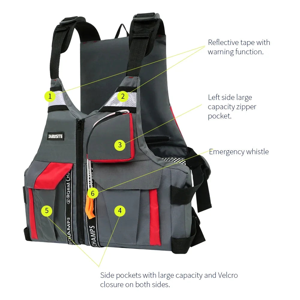 High Buoyancy Fishing Vest Adjustable Safety Life Jacket for Outdoor Boating and Fishing Gear Men Women Water Sports Vest
