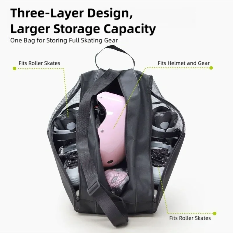 New Ice Skates Storage Bag Inline Skate Bag Top Handle Waterproof Versatile Breathable Accessory with Adjustable Shoulder Strap