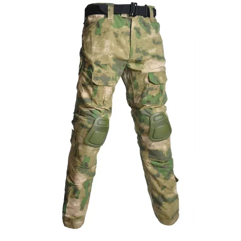 Camouflage Tactical Uniform Hunting Shirts Pants with Elbow Knee Pads Outdoor Hiking Training Frog Sets Clothing Ghillie Suits