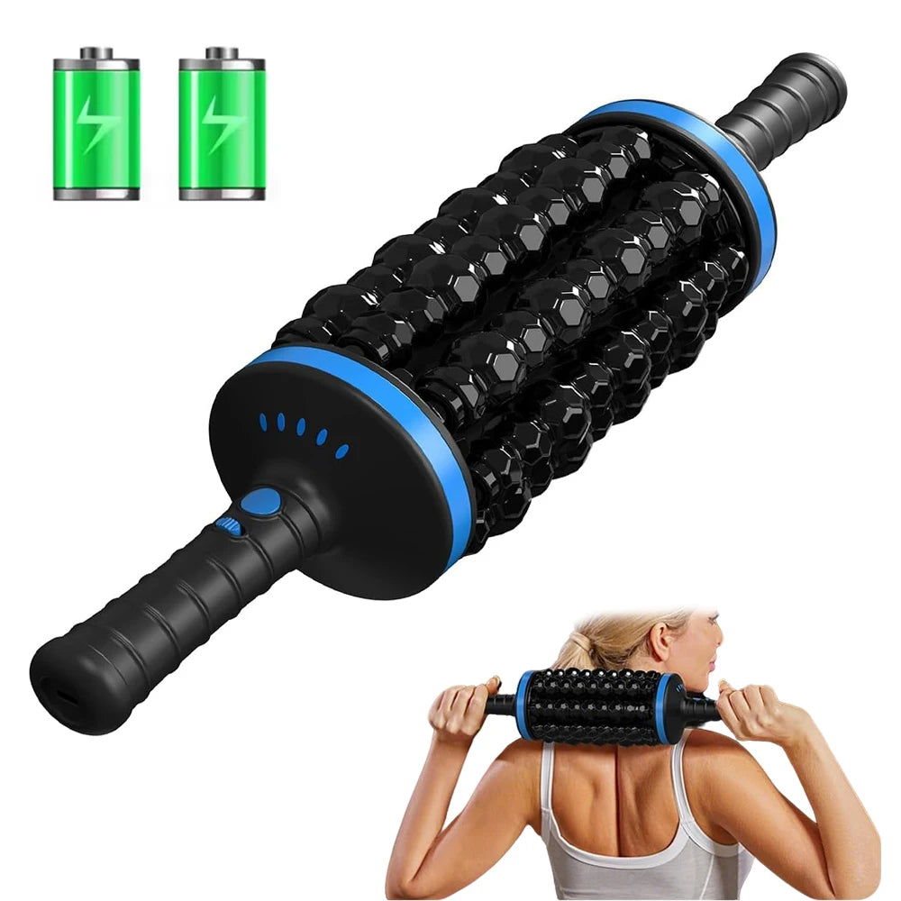 Electric Roller Massage Stick Deep Tissue Muscle Fascia Relaxation Massager Cordless Rechargeable Fitness Exercise Pain Relief