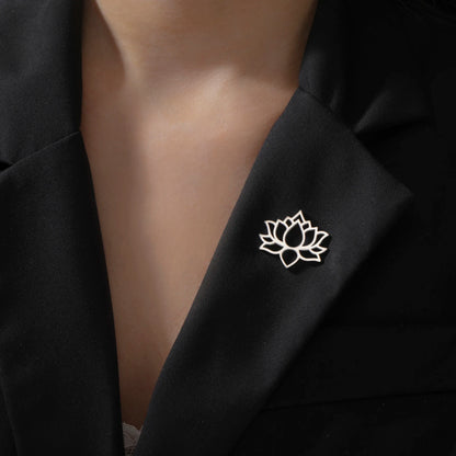 Skyrim Lotus Flower Women's Brooch Stainless Steel Gold Color Suit Badge Lapel Pin Yoga Buddhism Amulet Accessories Wholesale