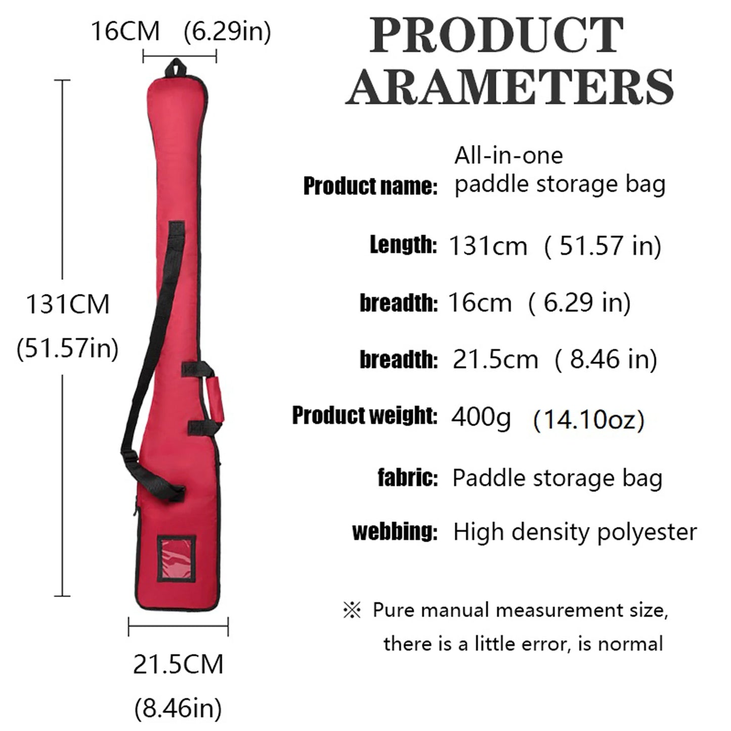 Dragon Boat Paddle Bag with Carry Handle Portable Adjustable Shoulder Strap for Canoeing Boating 131x21.5cm Oxford Cloth