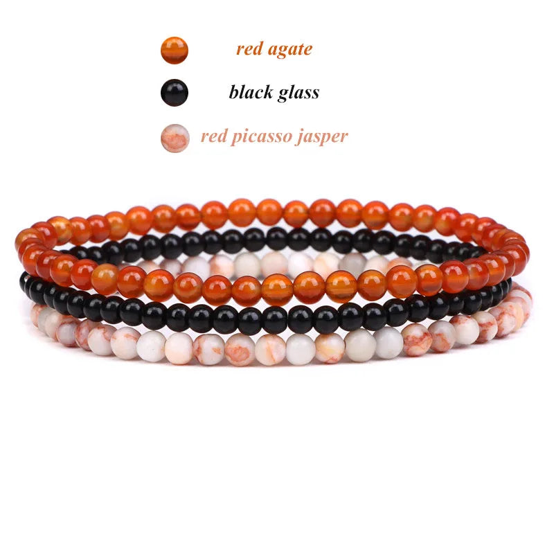 3pcs/Set Natural Stone Beaded Bracelet 4mm Lapis Lazuli Agat Bead Bracelets Couple Yoga Mini Bracelet for Men Women Jewelry Gift