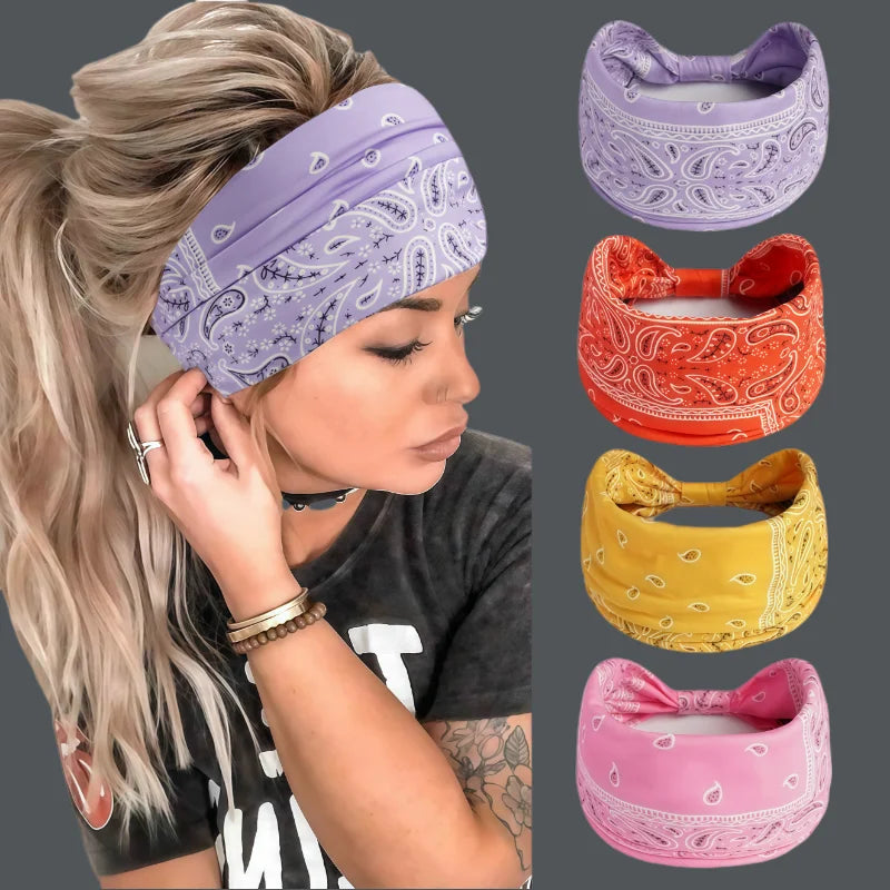 Boho Knot Turbans Yoga Elastic Head Wrap Women Headband Wide Hairbands Headwear Floral Bandanas Fashion Hair Band Accessories