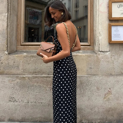 Sexy Beaded Shoulder Strap Dress Women Backless High Waist Split Fitted Robe Female 2026 Summer New Chic Party Evening Dresses