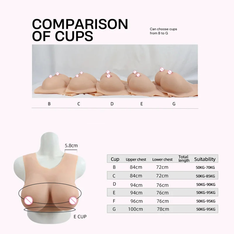 Natural Feeling Silicone Breast Forms Crossdresser MTF C-H CUP Prosthetic Fake Boobs Realistic Chest Enhancer for Cosplay