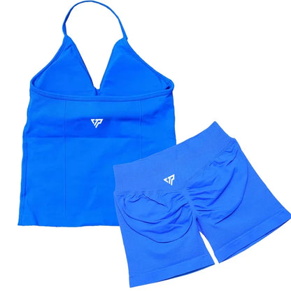 Keep That Pump 2 Piece Sets Shorts Top Womens Outfits Yoga Sets Gym Sets High Quality Seamless Lace-Up Bra Scratch Sports Sets