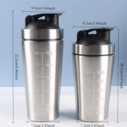 1pc Protein Powder Shaker Bottle 500/739ml Stainless Steel Shaker Bottle with Scale Leak Proof Water Bottle for Gym Sport
